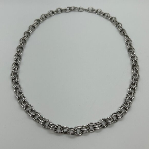 Vintage Chunky Silver-tone Chain Necklace Double Link Statement Chainmaille 20" - Picture 4 of 14